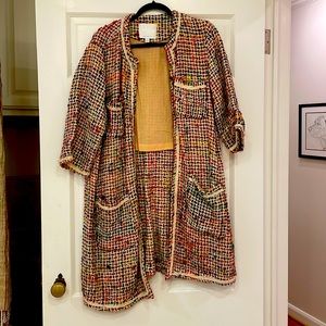 Anthropologie tweed like overcoat. Multi colored. Size L